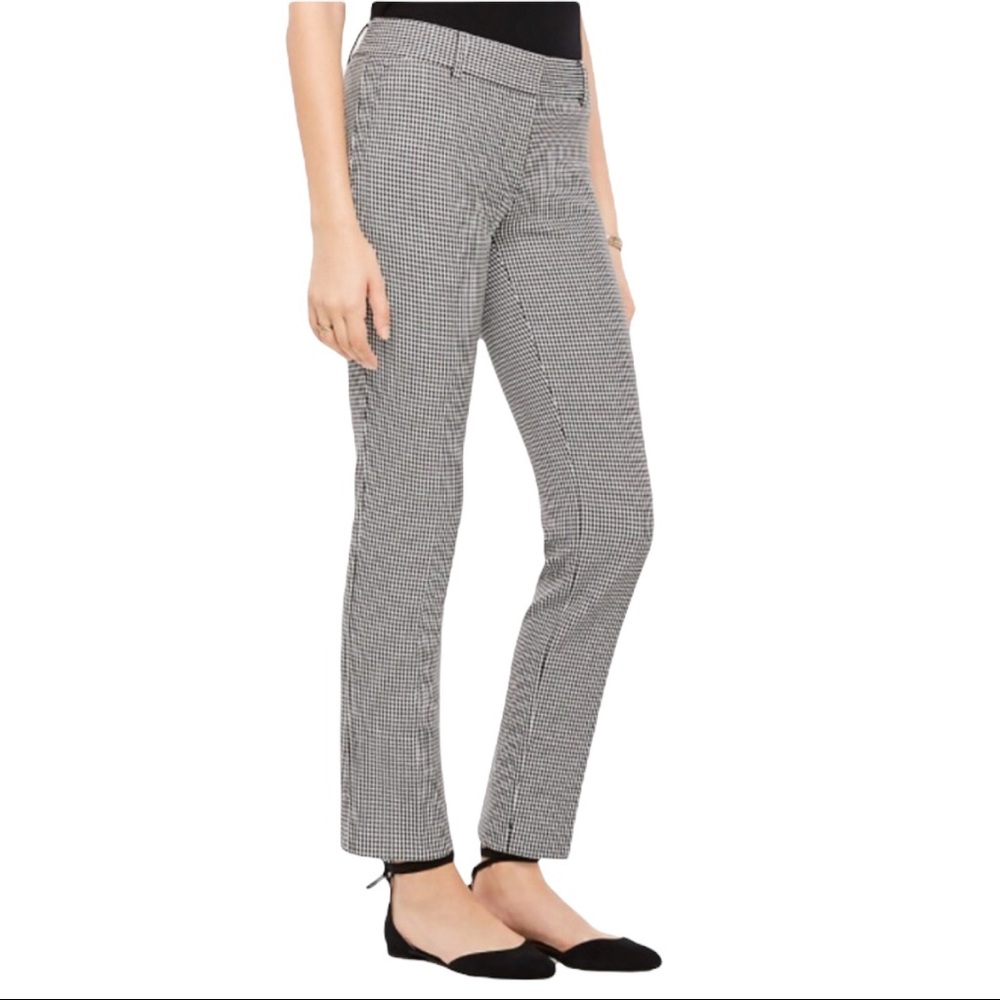 Ann Taylor Factory Black/White Gingham Checker Plaid Straight Leg Trouser Pants